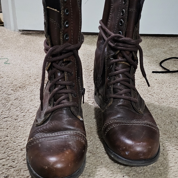 Steve Madden Troopa Brown Leather Combat Boot - Picture 4 of 6